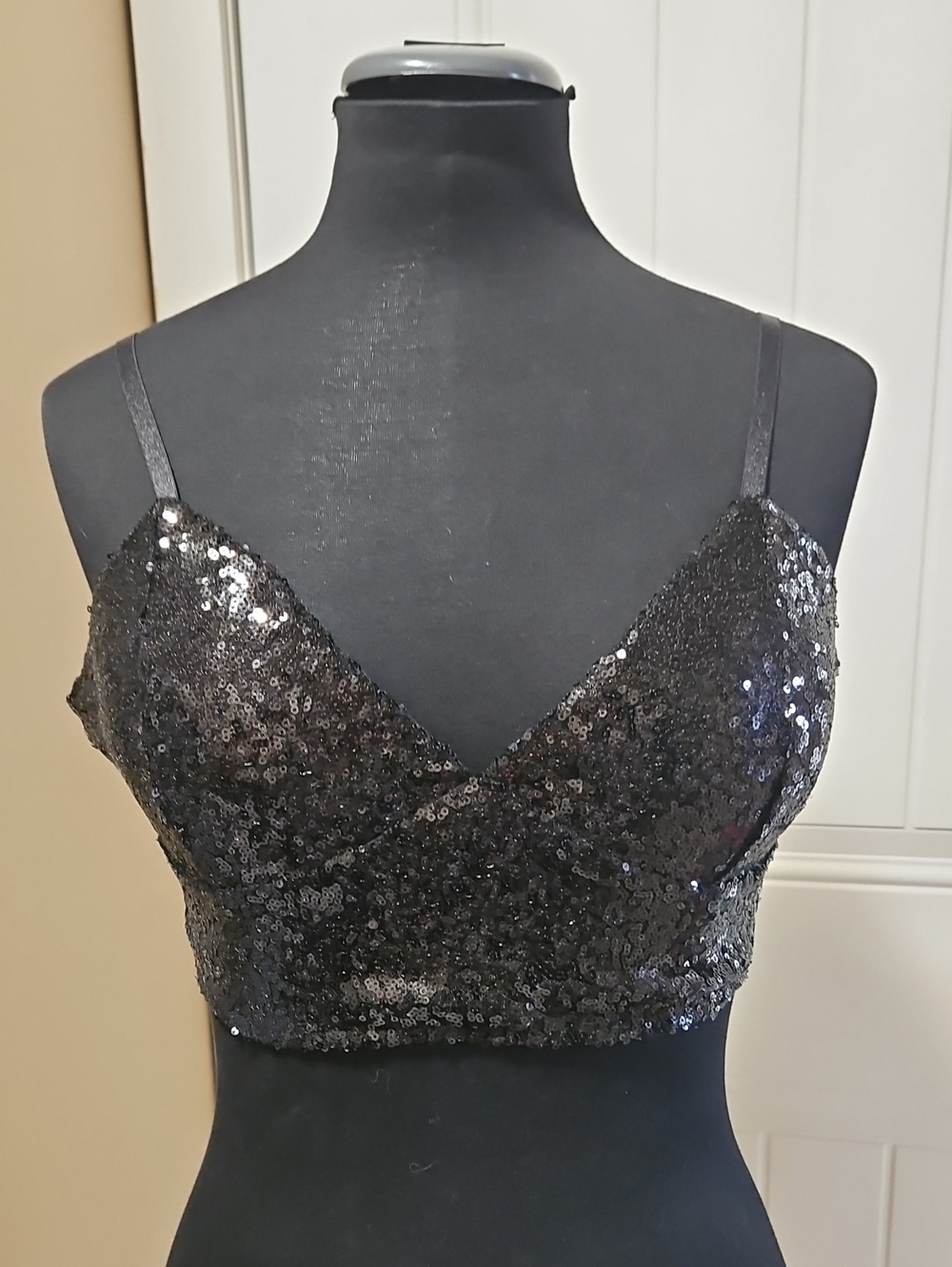 ReVamped Sequined Bralette Crop Top Med In Black